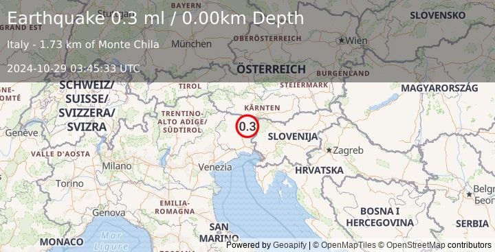 Earthquake NORTHERN ITALY (0.3 ml) (2024-10-29 03:45:33 UTC)