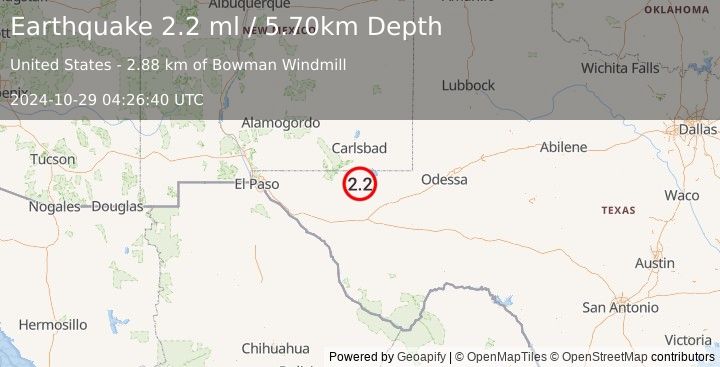 Earthquake WESTERN TEXAS (2.2 ml) (2024-10-29 04:26:40 UTC)