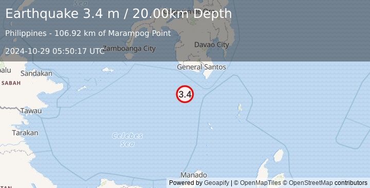 Earthquake CELEBES SEA (3.4 m) (2024-10-29 05:50:17 UTC)