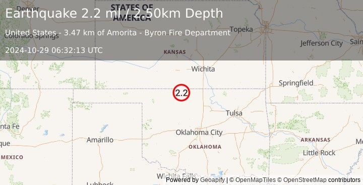 Earthquake OKLAHOMA (2.2 ml) (2024-10-29 06:32:13 UTC)