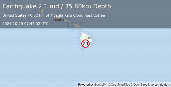 Earthquake ISLAND OF HAWAII, HAWAII (2.1 md) (2024-10-29 07:47:02 UTC)