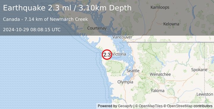 Earthquake VANCOUVER ISLAND, CANADA REGION (2.3 ml) (2024-10-29 08:08:15 UTC)