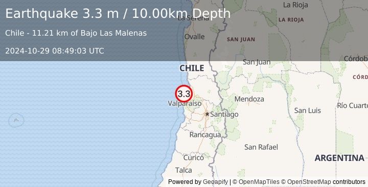 Earthquake OFFSHORE VALPARAISO, CHILE (3.3 m) (2024-10-29 08:49:03 UTC)