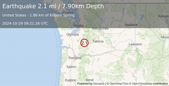 Earthquake WASHINGTON (2.1 ml) (2024-10-29 09:21:26 UTC)