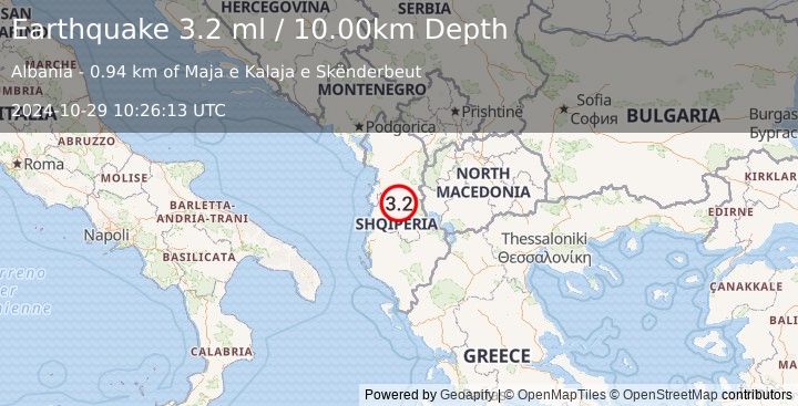 Earthquake ALBANIA (3.2 ml) (2024-10-29 10:26:13 UTC)