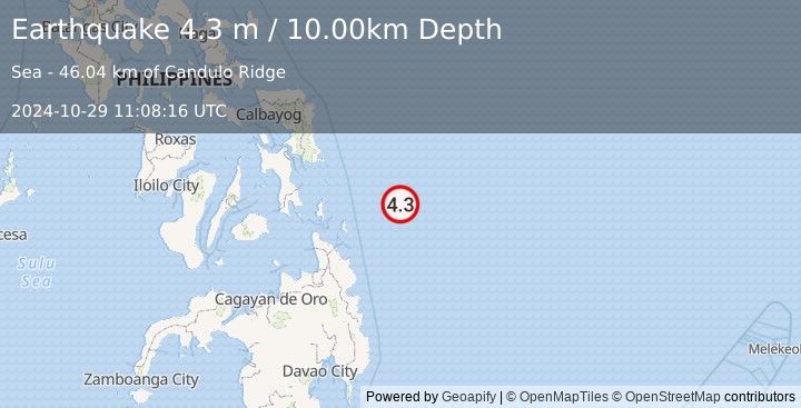 Earthquake PHILIPPINE ISLANDS REGION (4.3 m) (2024-10-29 11:08:16 UTC)