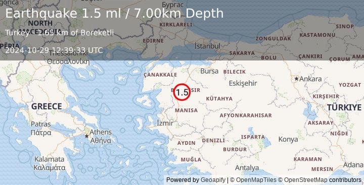 Earthquake WESTERN TURKEY (1.5 ml) (2024-10-29 12:39:33 UTC)