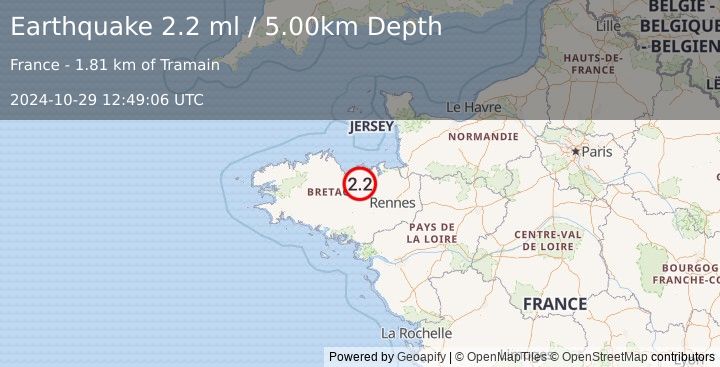 Earthquake FRANCE (2.2 ml) (2024-10-29 12:49:06 UTC)