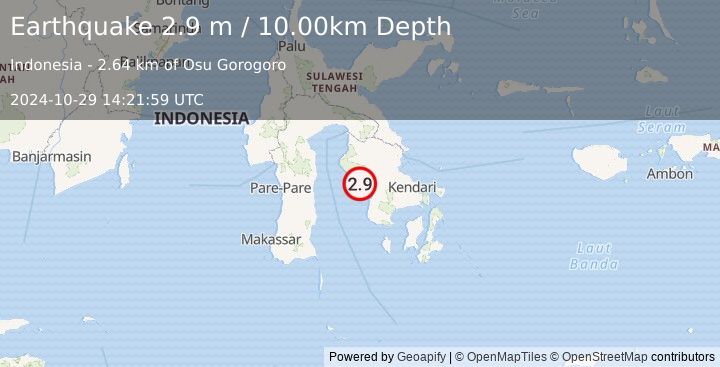 Earthquake SULAWESI, INDONESIA (2.9 m) (2024-10-29 14:21:59 UTC)