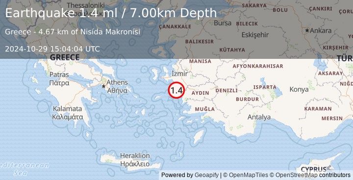 Earthquake WESTERN TURKEY (1.4 ml) (2024-10-29 15:04:04 UTC)