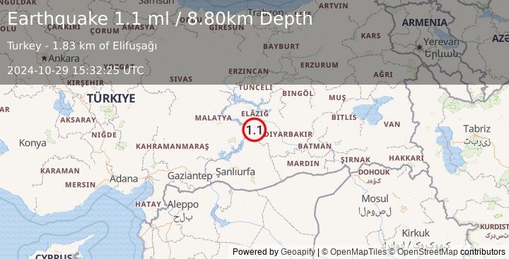 Earthquake EASTERN TURKEY (1.1 ml) (2024-10-29 15:32:25 UTC)