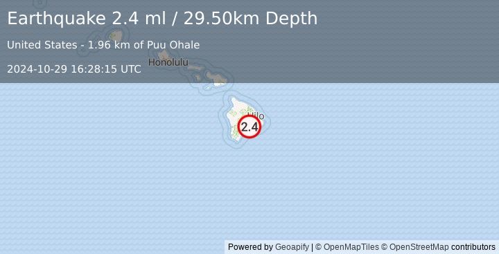 Earthquake ISLAND OF HAWAII, HAWAII (2.4 ml) (2024-10-29 16:28:15 UTC)