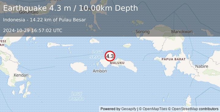 Earthquake CERAM SEA, INDONESIA (4.3 m) (2024-10-29 16:57:02 UTC)