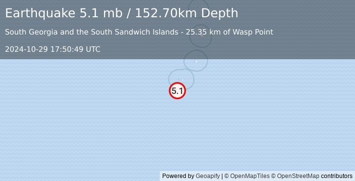 Earthquake SOUTH SANDWICH ISLANDS REGION (5.1 mb) (2024-10-29 17:50:49 UTC)