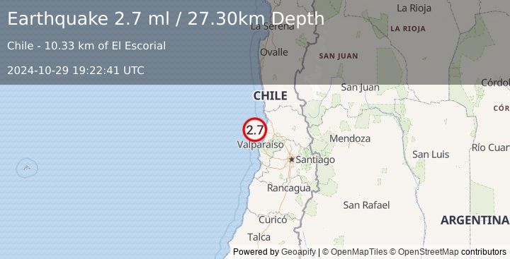 Earthquake OFFSHORE VALPARAISO, CHILE (2.7 ml) (2024-10-29 19:22:41 UTC)