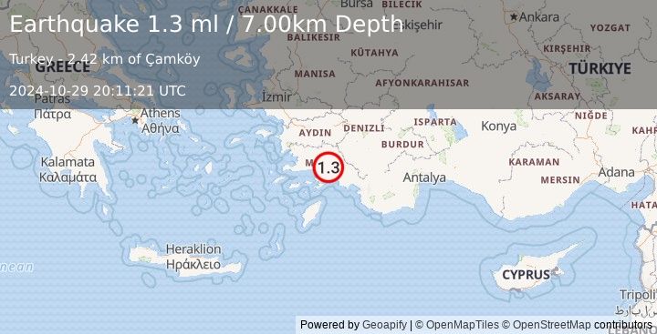 Earthquake WESTERN TURKEY (1.3 ml) (2024-10-29 20:11:21 UTC)