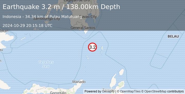 Earthquake KEPULAUAN TALAUD, INDONESIA (3.2 m) (2024-10-29 20:15:18 UTC)