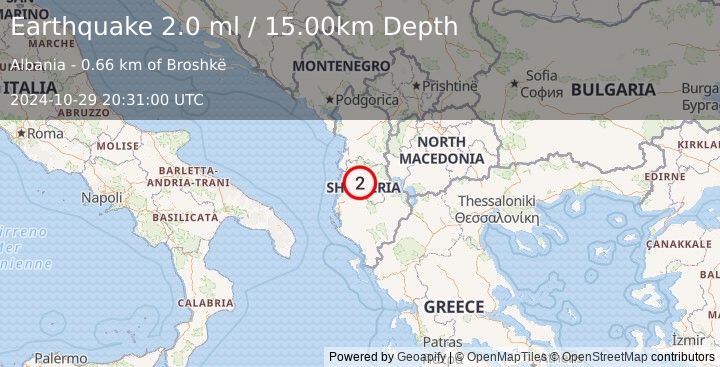 Earthquake ALBANIA (2.0 ml) (2024-10-29 20:31:00 UTC)