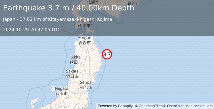 Earthquake NEAR EAST COAST OF HONSHU, JAPAN (3.7 m) (2024-10-29 20:42:05 UTC)