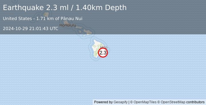 Earthquake ISLAND OF HAWAII, HAWAII (2.3 ml) (2024-10-29 21:01:43 UTC)