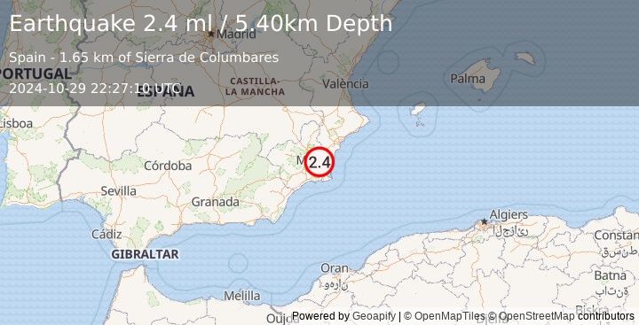 Earthquake SPAIN (2.4 ml) (2024-10-29 22:27:10 UTC)