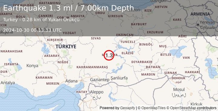 Earthquake EASTERN TURKEY (1.3 ml) (2024-10-30 00:13:33 UTC)