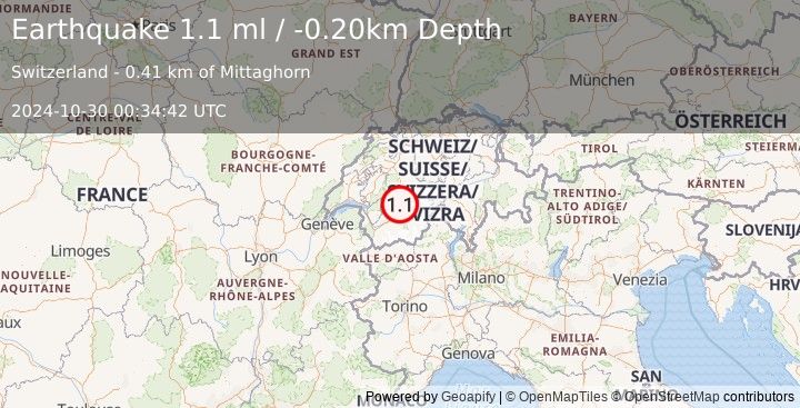 Earthquake SWITZERLAND (1.1 ml) (2024-10-30 00:34:42 UTC)