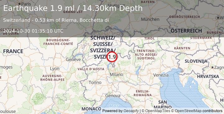 Earthquake SWITZERLAND (1.9 ml) (2024-10-30 01:35:10 UTC)