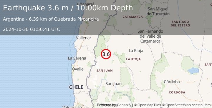 Earthquake SAN JUAN, ARGENTINA (3.6 m) (2024-10-30 01:50:41 UTC)