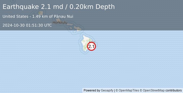 Earthquake ISLAND OF HAWAII, HAWAII (2.1 md) (2024-10-30 01:51:30 UTC)