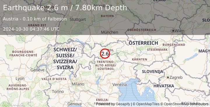 Earthquake AUSTRIA (2.6 m) (2024-10-30 04:37:46 UTC)