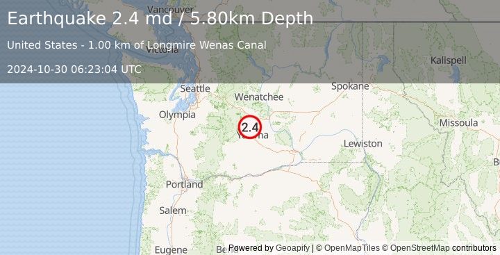 Earthquake WASHINGTON (2.4 md) (2024-10-30 06:23:04 UTC)