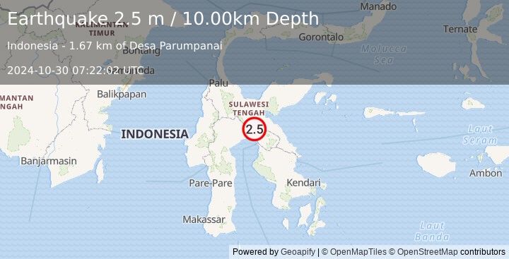 Earthquake SULAWESI, INDONESIA (2.5 m) (2024-10-30 07:22:02 UTC)