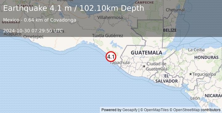 Earthquake CHIAPAS, MEXICO (4.1 m) (2024-10-30 07:29:50 UTC)