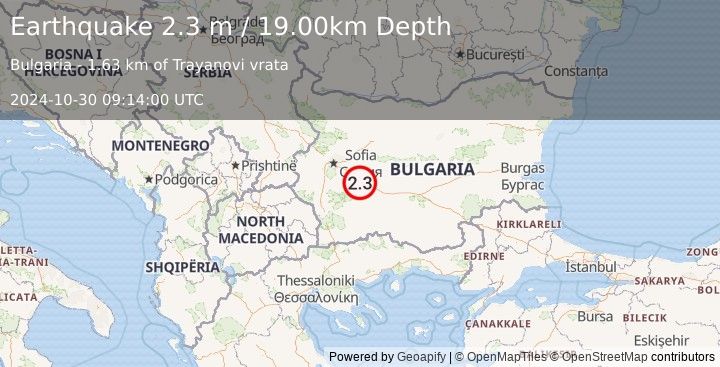 Earthquake BULGARIA (2.3 m) (2024-10-30 09:14:00 UTC)