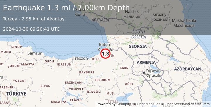 Earthquake EASTERN TURKEY (1.3 ml) (2024-10-30 09:20:41 UTC)