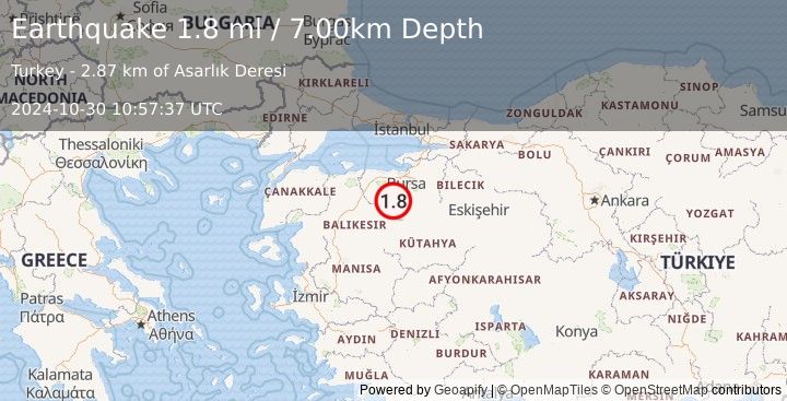 Earthquake WESTERN TURKEY (1.8 ml) (2024-10-30 10:57:37 UTC)