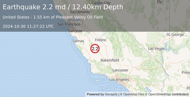 Earthquake CENTRAL CALIFORNIA (2.2 md) (2024-10-30 11:27:22 UTC)