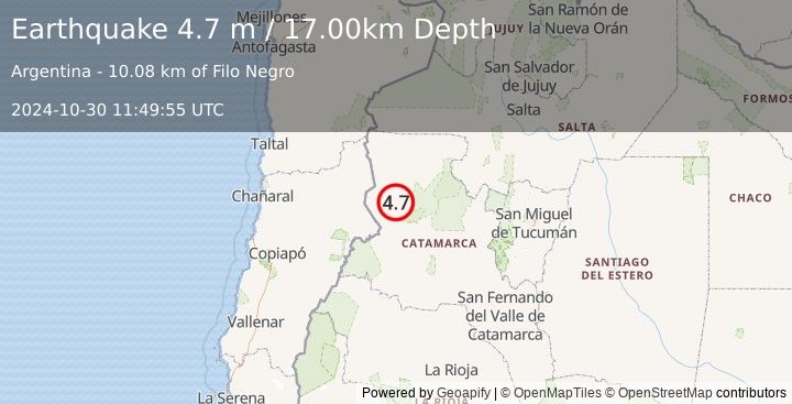 Earthquake CATAMARCA, ARGENTINA (4.7 m) (2024-10-30 11:49:55 UTC)