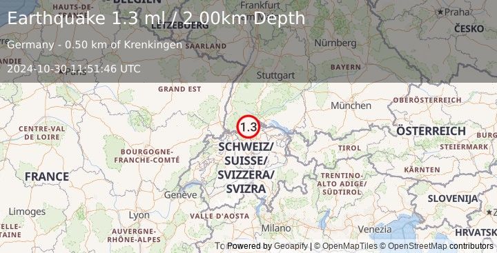 Earthquake GERMANY (1.3 ml) (2024-10-30 11:51:46 UTC)