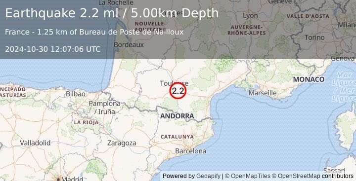 Earthquake FRANCE (2.2 ml) (2024-10-30 12:07:06 UTC)