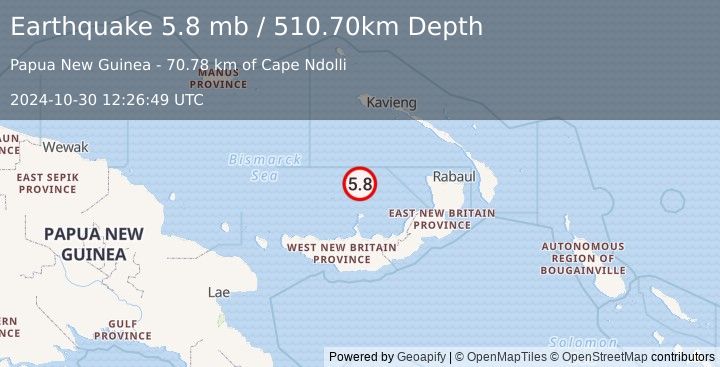 Earthquake NEW BRITAIN REGION, P.N.G. (5.8 mb) (2024-10-30 12:26:49 UTC)