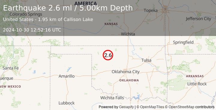 Earthquake OKLAHOMA (2.6 ml) (2024-10-30 12:52:16 UTC)