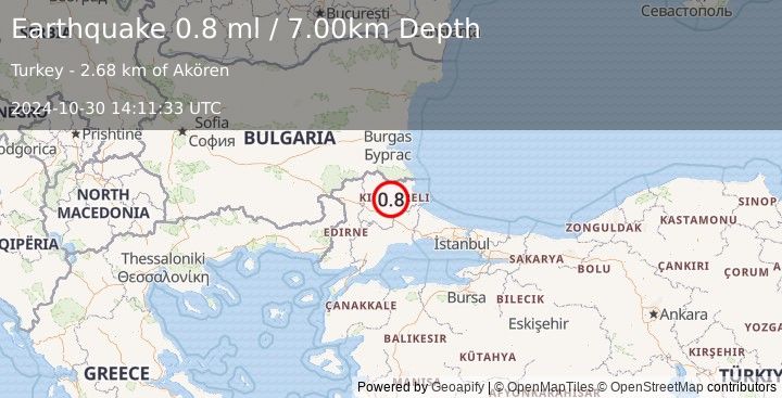 Earthquake WESTERN TURKEY (0.8 ml) (2024-10-30 14:11:33 UTC)