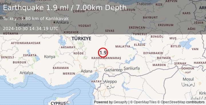 Earthquake CENTRAL TURKEY (1.9 ml) (2024-10-30 14:34:19 UTC)