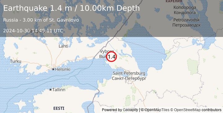 Earthquake NORTHWESTERN RUSSIA (1.4 m) (2024-10-30 14:49:11 UTC)