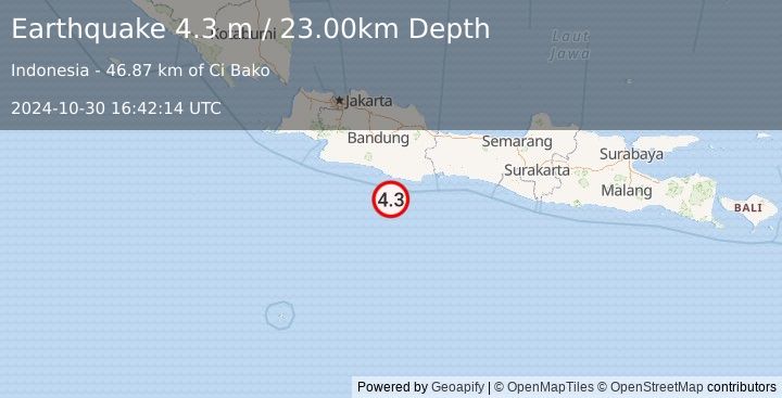 Earthquake JAVA, INDONESIA (4.3 m) (2024-10-30 16:42:14 UTC)