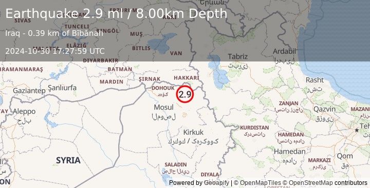 Earthquake IRAN-IRAQ BORDER REGION (2.9 ml) (2024-10-30 17:27:59 UTC)