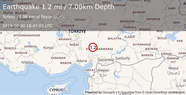 Earthquake CENTRAL TURKEY (1.2 ml) (2024-10-30 18:47:03 UTC)