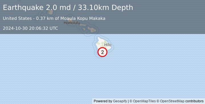 Earthquake ISLAND OF HAWAII, HAWAII (2.0 md) (2024-10-30 20:06:32 UTC)